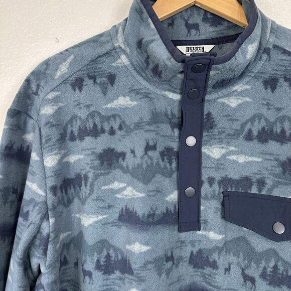 Duluth Pullover Mens XL Blue Camo Deer Doubleback Fleece Button Mock Outdoor - Picture 3 of 10